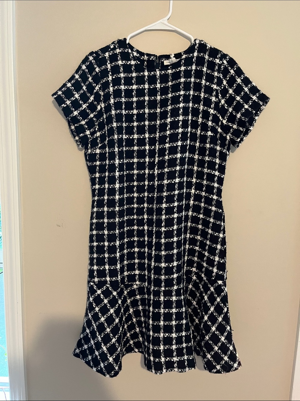 Black and White Check Tweed Short Sleeve Dress